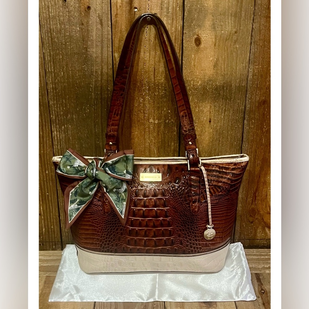 Brahmin. 4 Piece: Asher Croc Embossed Tote & Free Wallet, Dust Bag and Scarf. - Picture 12 of 16